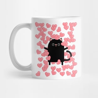 Cute Minimalist Cat Balloons Of Hearts Valentine's Day Mug